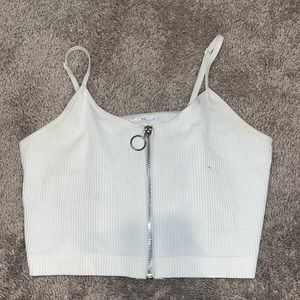 White Tank cropped top . Zipper for cleavage . Cute , cut and sexy